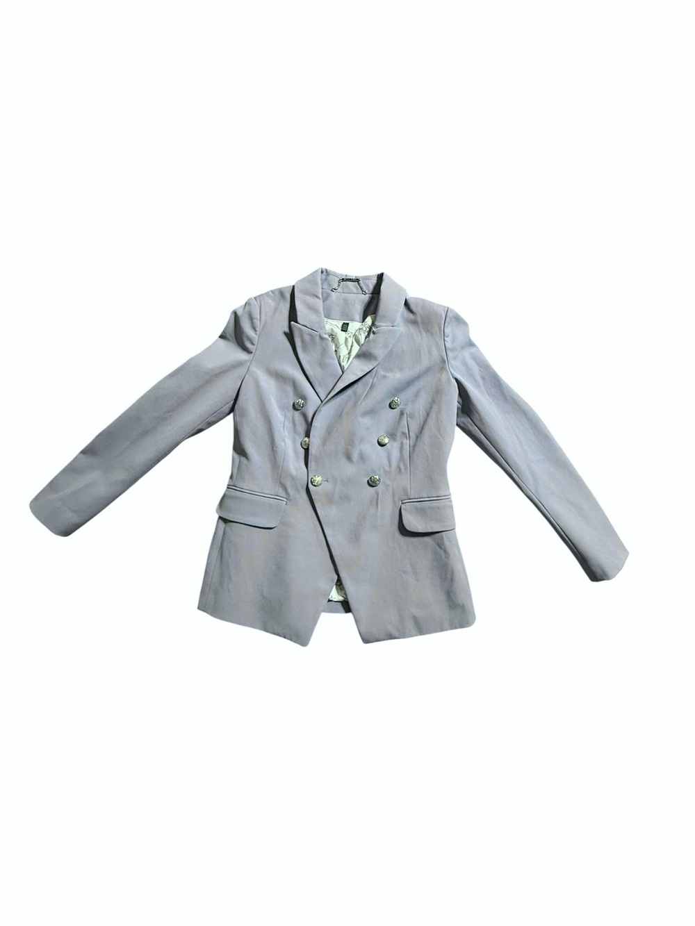 White House Black Market Lavender Gray Double Breasted Crest Button Blazer 6